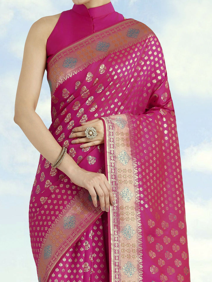 Rani Pink Colour Banarasi Silk Zari Weaving Saree | SHOBITAM