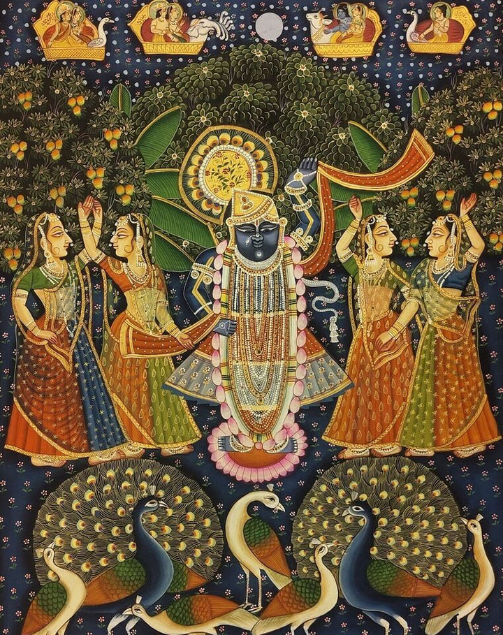 2x3 feet Authentic Jaipur Painting Shreenath ji Moor Manch | SHOBITAM