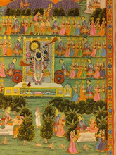 3x4 feet Authentic Jaipur Painting Shreenath ji and Gopi Raas  | SHOBITAM