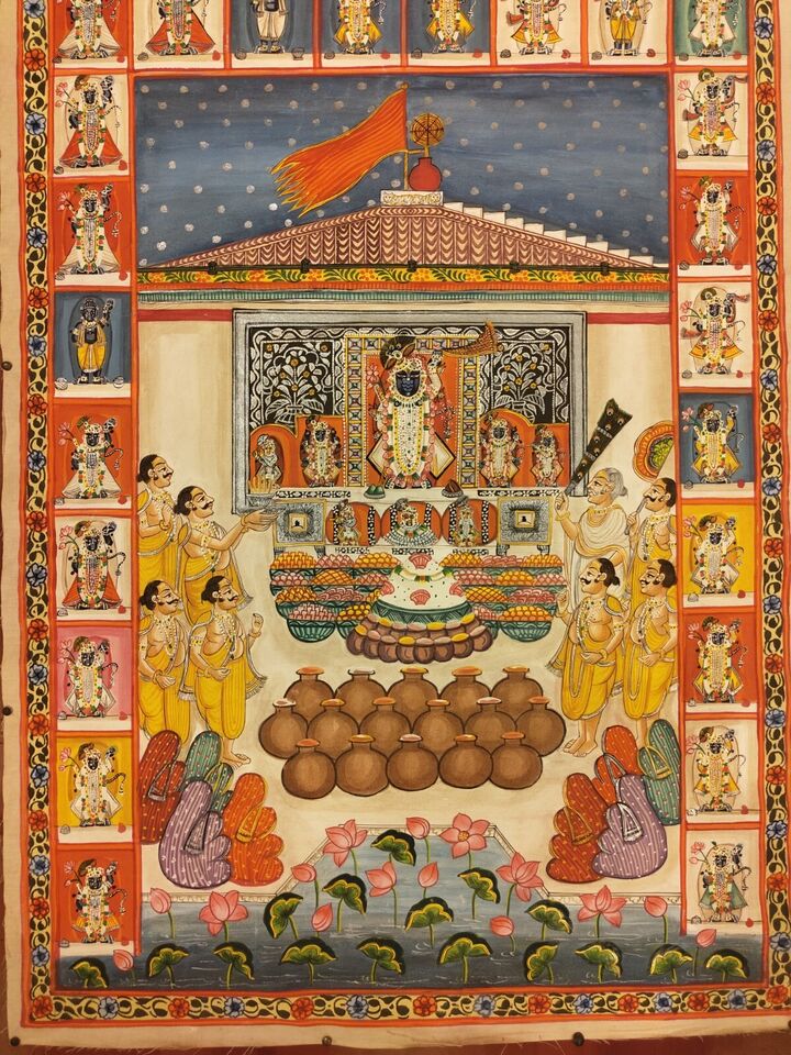 3x4 Feet Authentic Jaipur Painting Shreenath ji Annakut | SHOBITAM