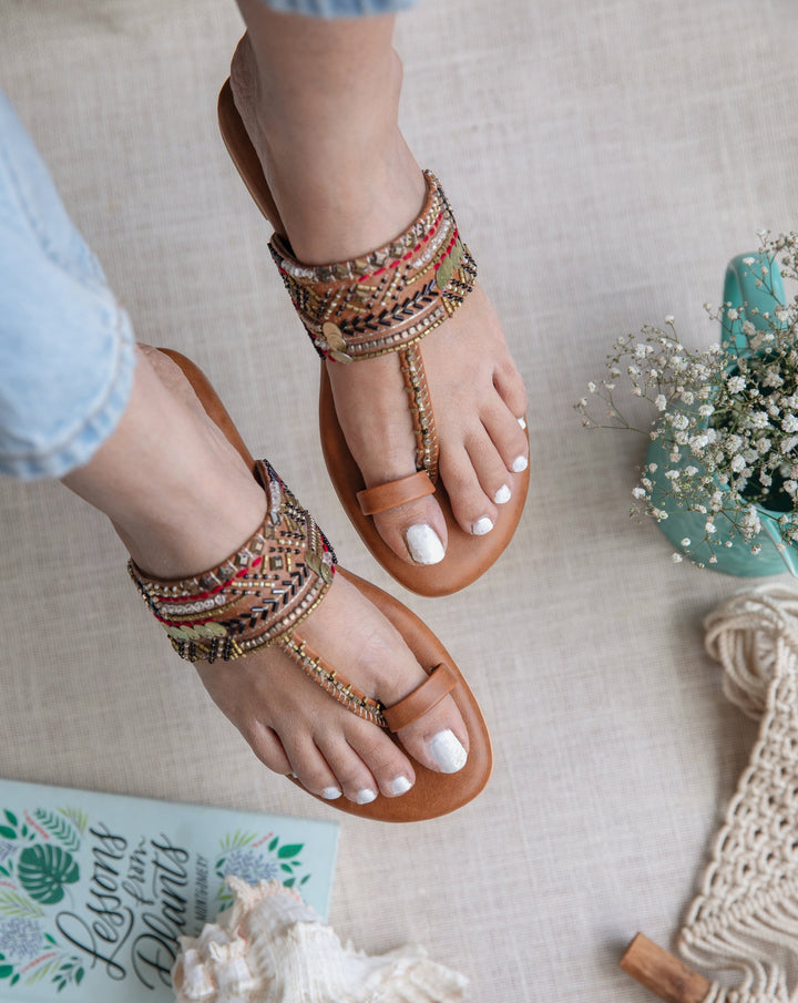 LATTE Brown Embroidered Kolhapuri Footwear