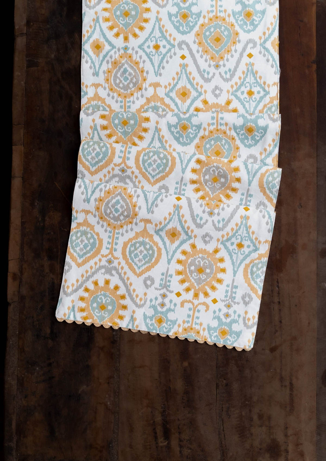 Laya 100% Cotton Printed Yellow and Blue Table Runner | SHOBITAM