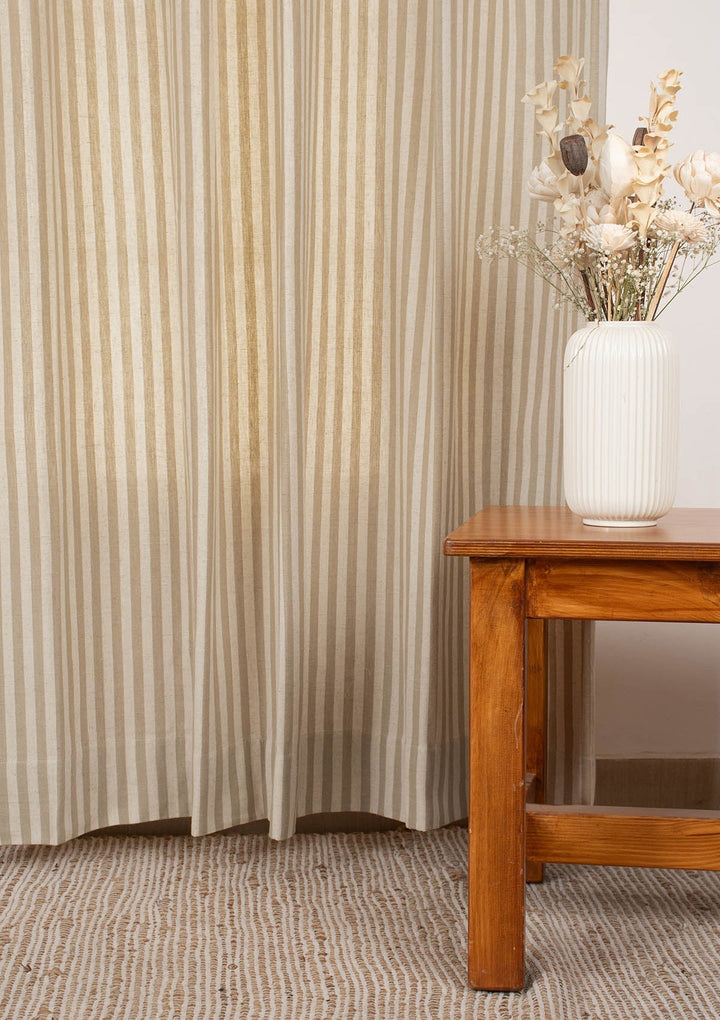 Loom 100% cotton Geometric pattern curtain for Living Room and Bedroom - Room darkening - Beige - Single Piece | SHOBITAM