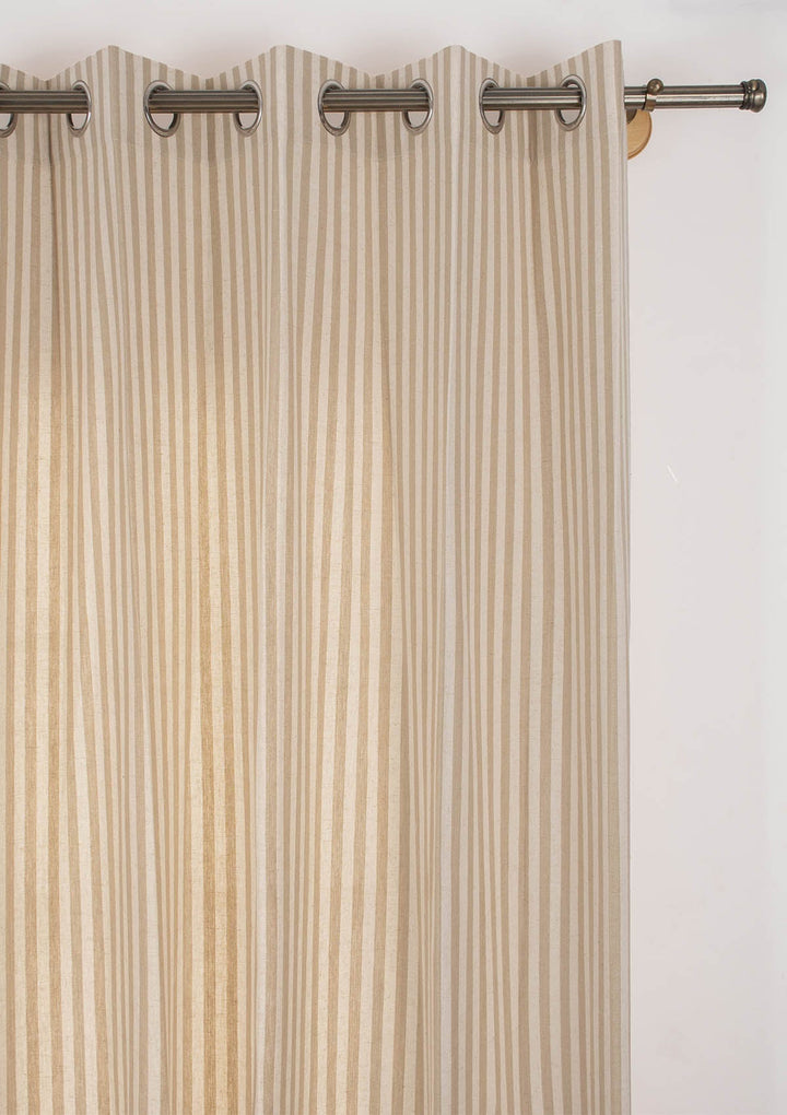 Loom 100% cotton Geometric pattern curtain for Living Room and Bedroom - Room darkening - Beige - Single Piece | SHOBITAM
