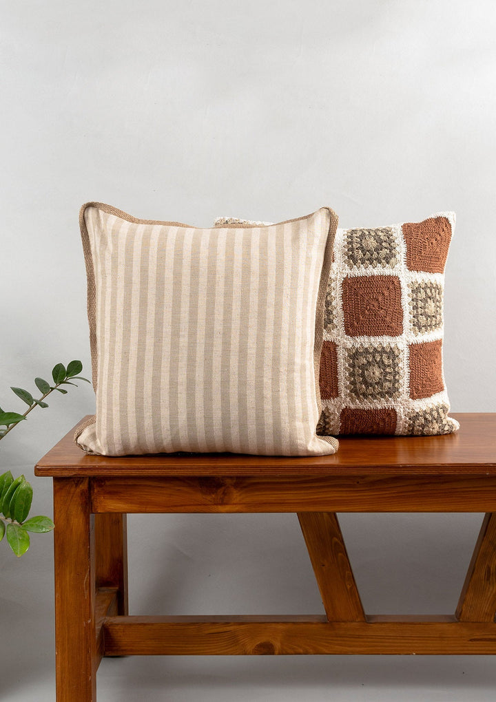 Loom Minimal Beige Linen Sofa Cushion Cover for Sofa 16"x 16" | SHOBITAM