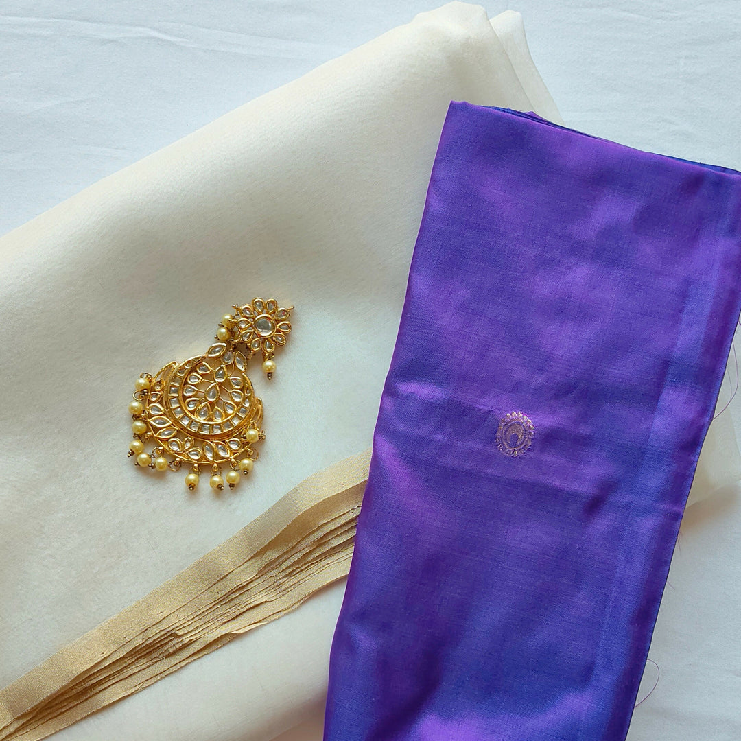 White Lily Banarasi Kora Organza Silk Saree with Contrasting Buti Blouse | SILK MARK CERTIFIED | SHOBITAM