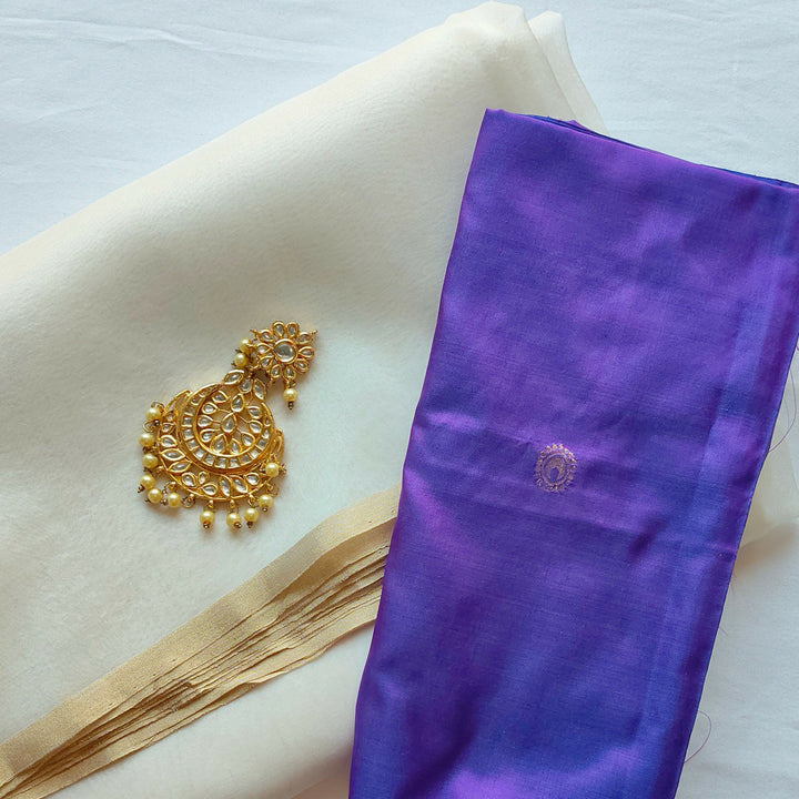 White Lily Banarasi Kora Organza Silk Saree with Contrasting Buti Blouse | SILK MARK CERTIFIED | SHOBITAM