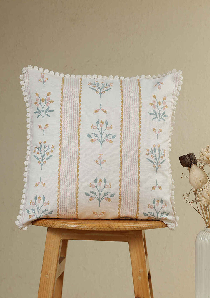 Lumi Pink Floral Printed 100% Cotton Cushion Cover For Sofa | SHOBITAM