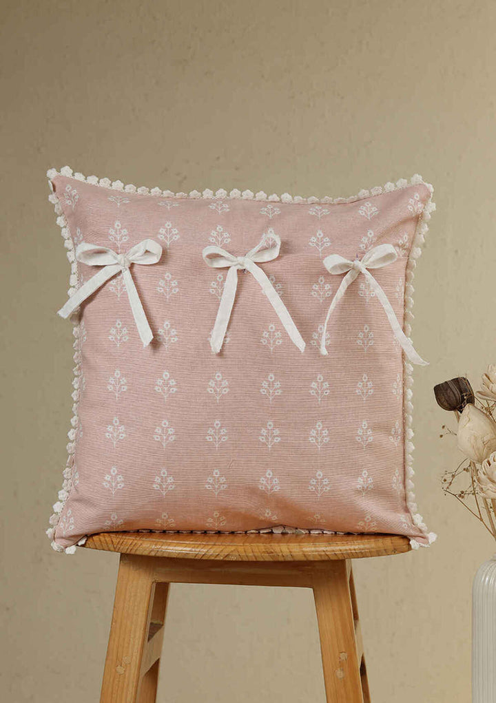 Lumi Pink Floral Printed 100% Cotton Cushion Cover For Sofa | SHOBITAM