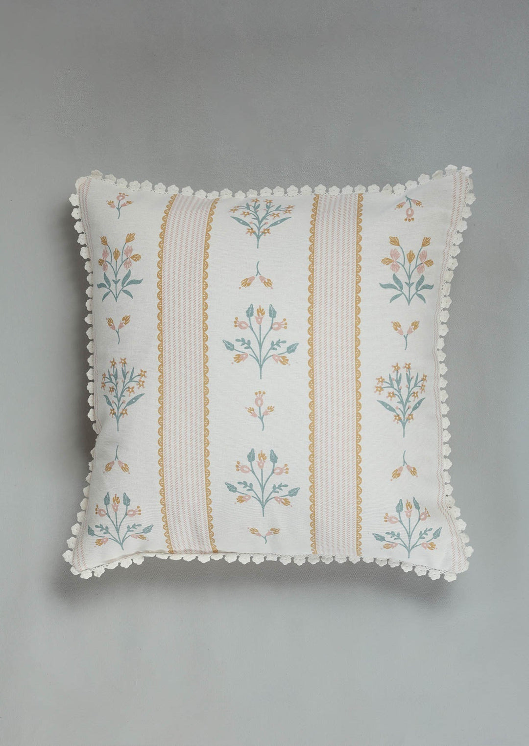 Lumi Pink Floral Printed 100% Cotton Cushion Cover For Sofa | SHOBITAM