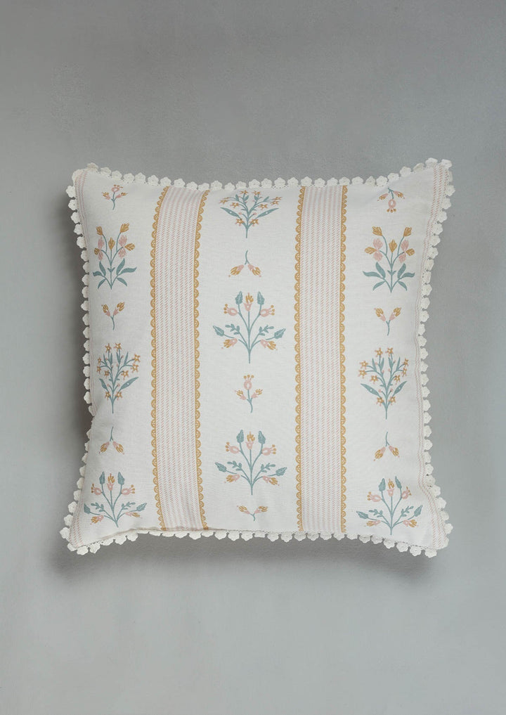 Lumi Pink Floral Printed 100% Cotton Cushion Cover For Sofa | SHOBITAM