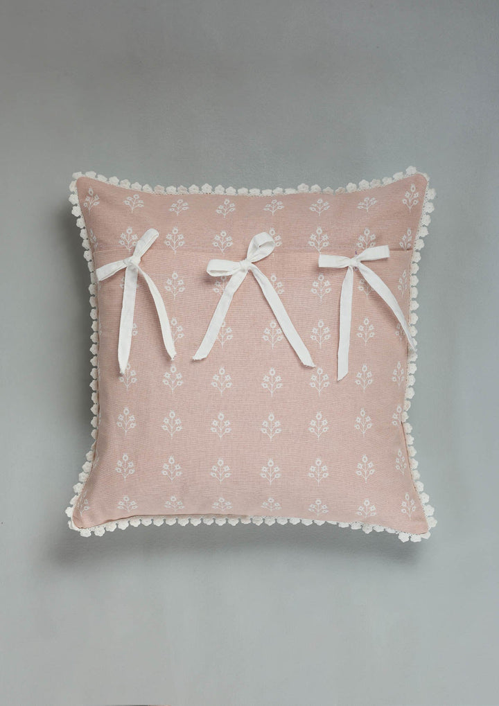 Lumi Pink Floral Printed 100% Cotton Cushion Cover For Sofa | SHOBITAM