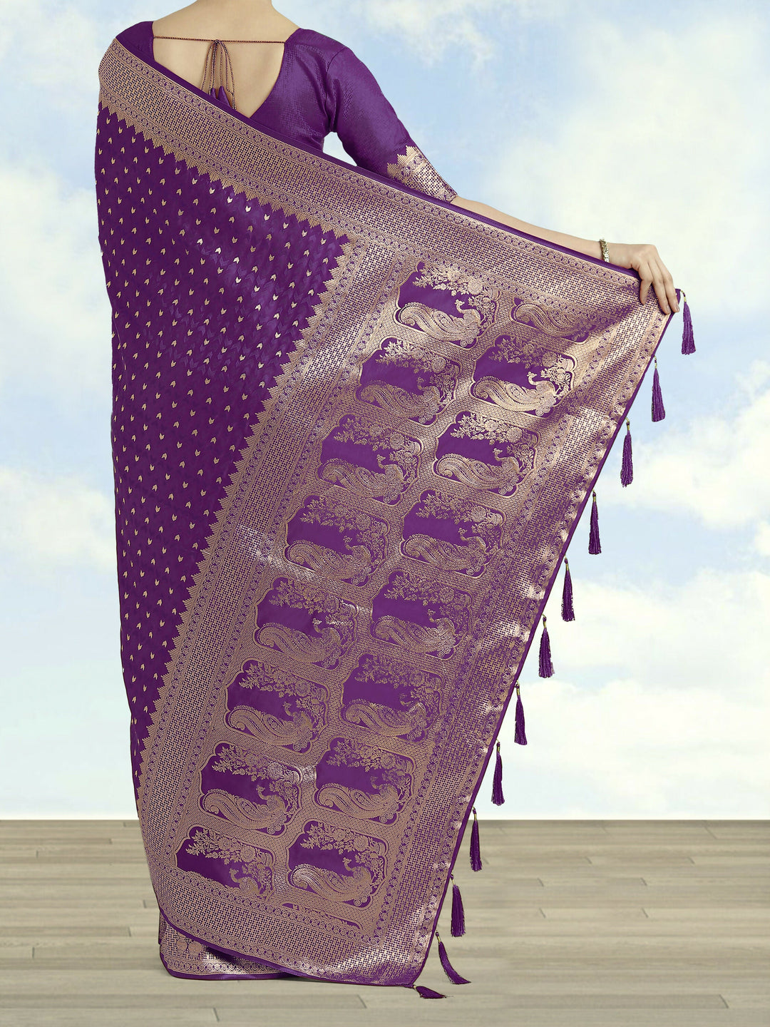 Purple Woven Banarasi Satin Silk Saree |SHOBITAM