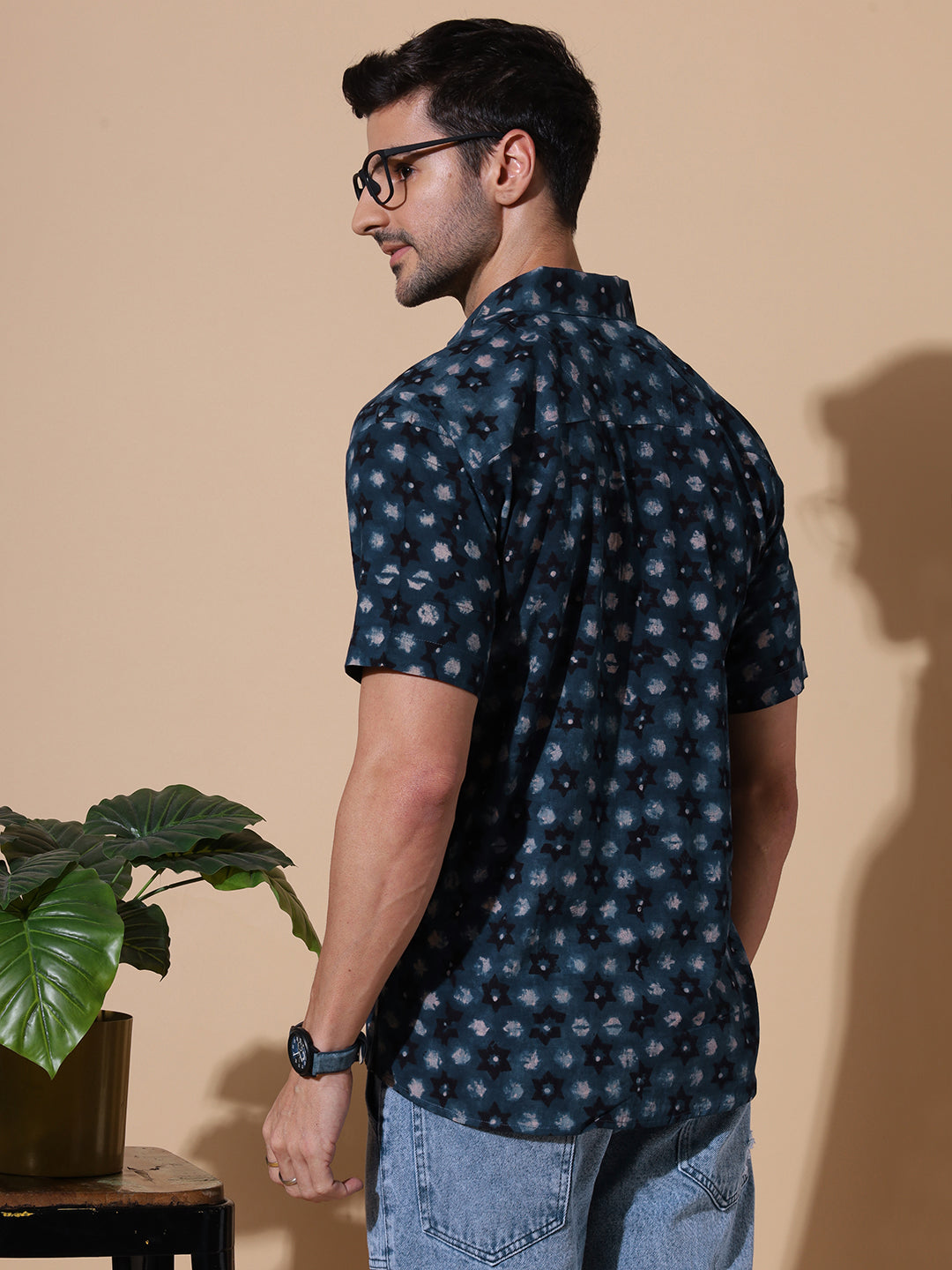 Indigo Ajrakh Classic Half Sleeve Artisan Print Shirt for Men