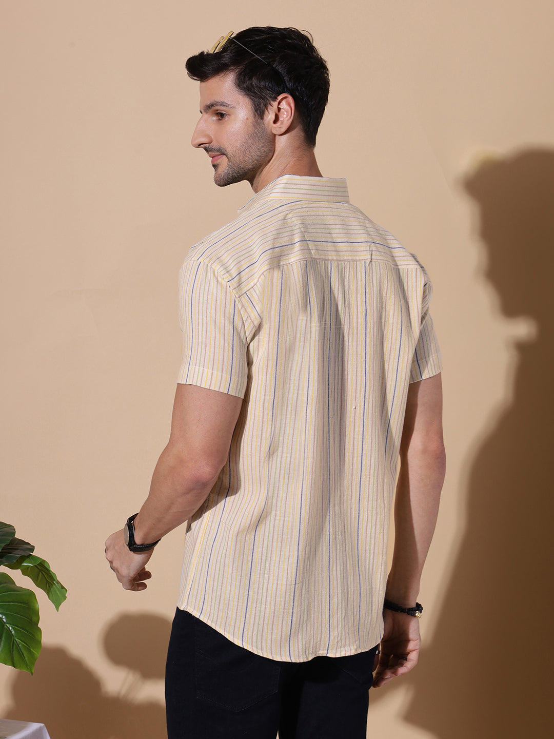 Signature Men Pure Khadi Half Sleeve Cotton Shirt in Off White