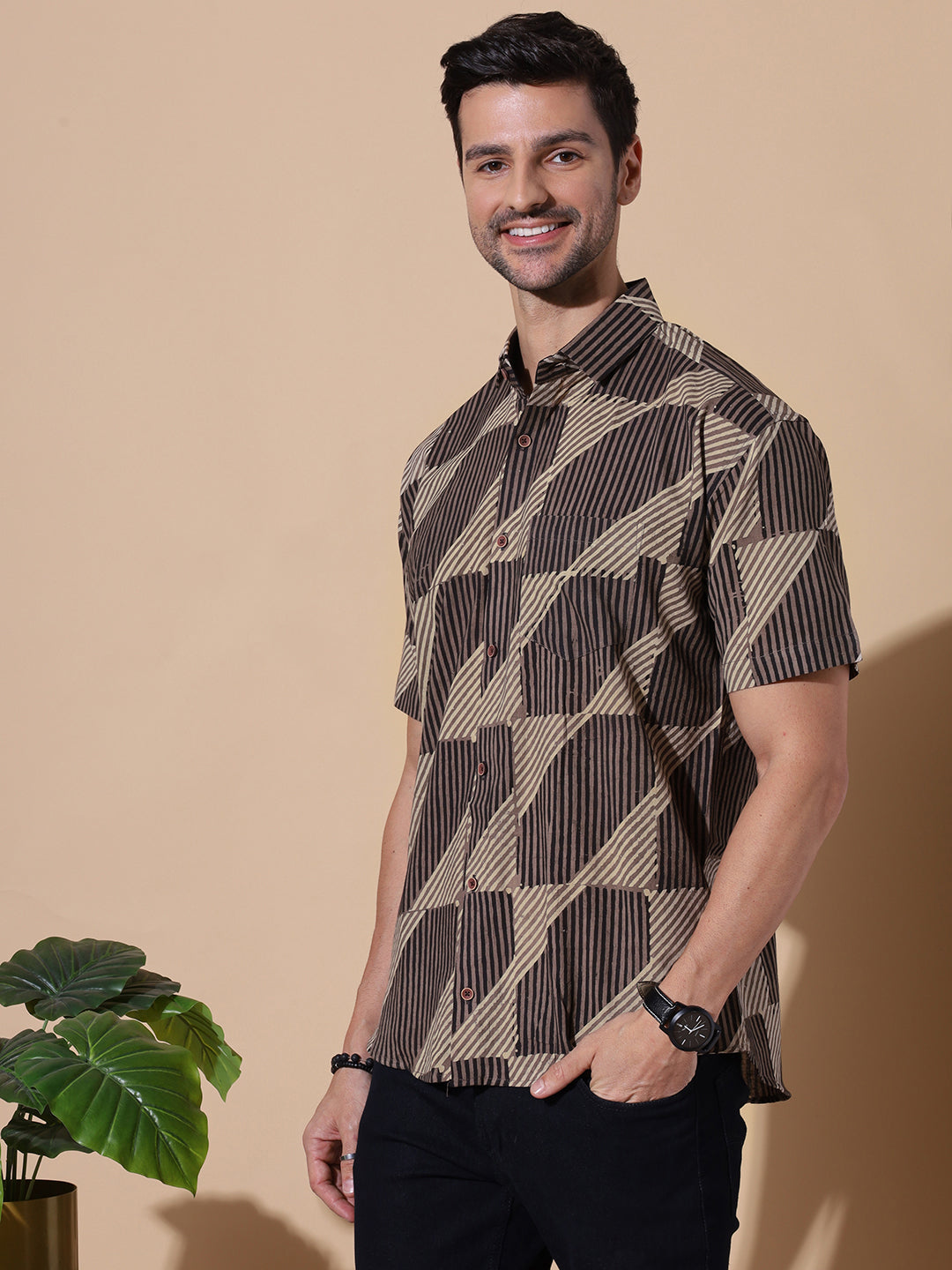 Ajrakh Artisan Half Sleeve Artisan Print Shirt in Brown for Men