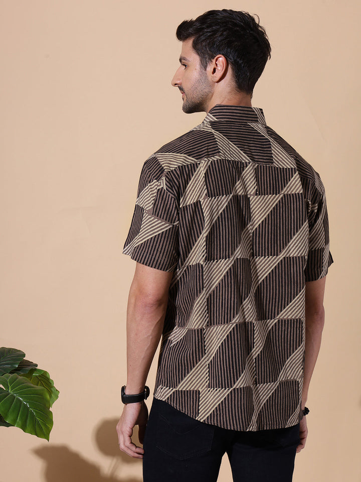 Ajrakh Artisan Half Sleeve Artisan Print Shirt in Brown for Men