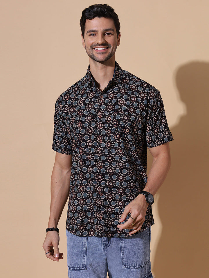 Black Ajrakh Edit Shirt For Men