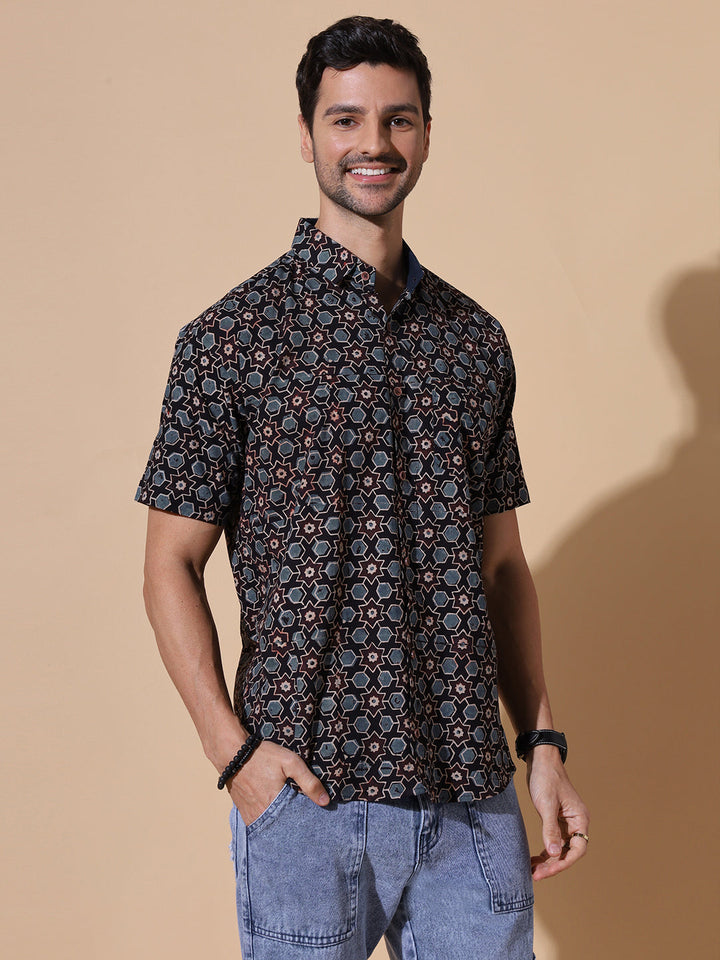 Black Ajrakh Edit Shirt For Men