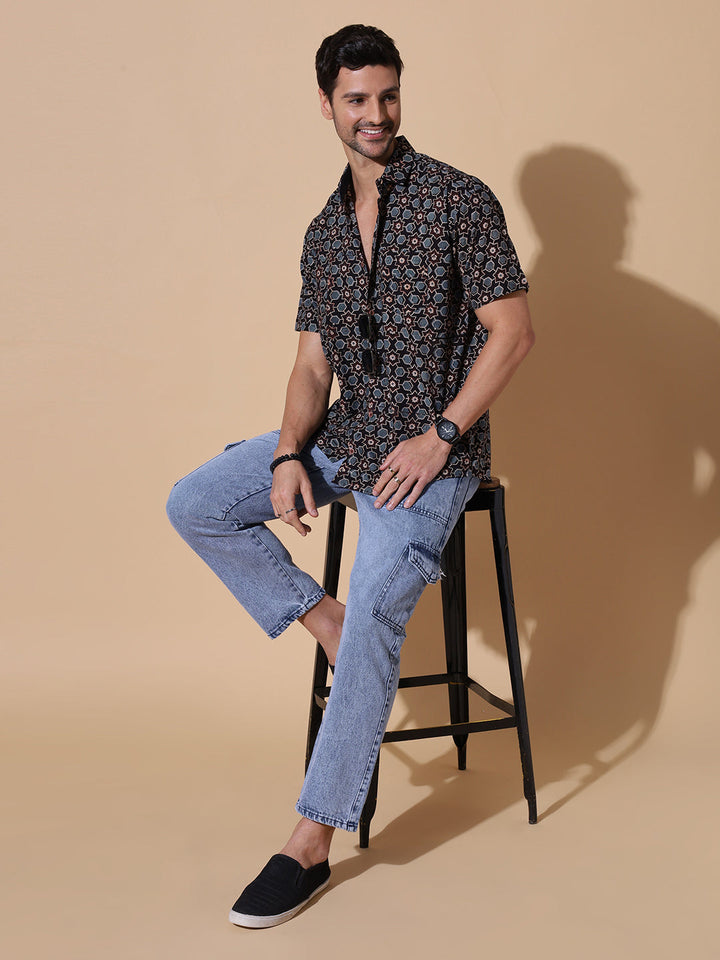 Black Ajrakh Edit Shirt For Men