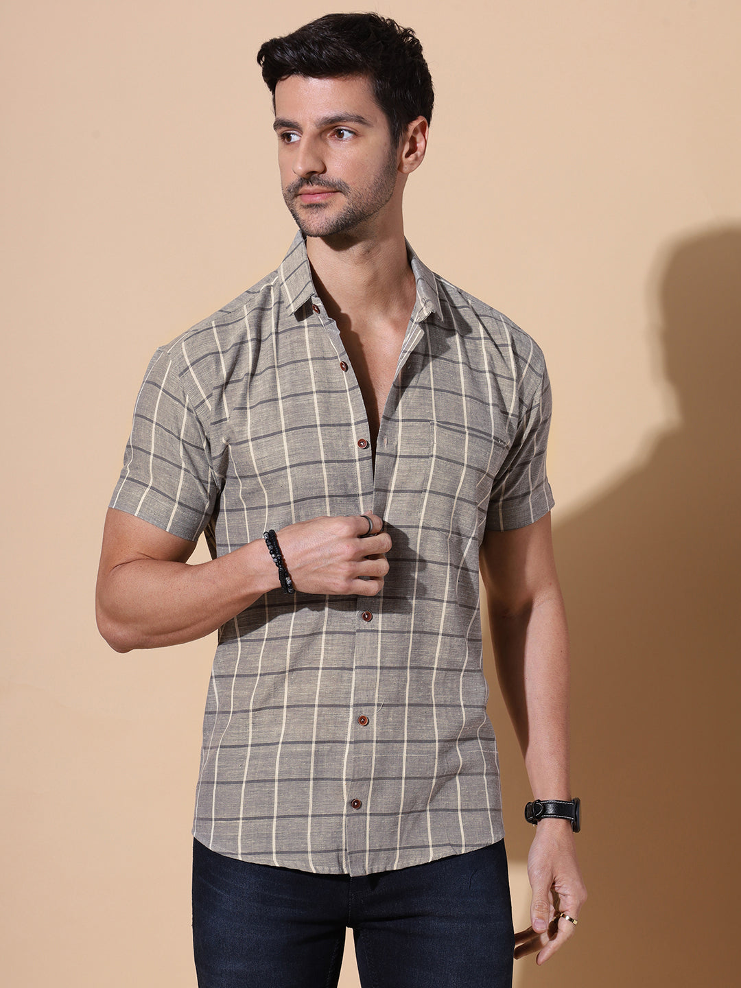 Aakash Pure Khadi Half Sleeve Cotton Shirt in Grey