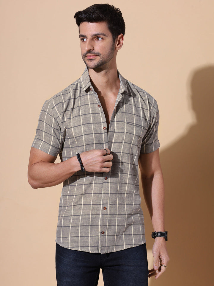 Aakash Pure Khadi Half Sleeve Cotton Shirt in Grey