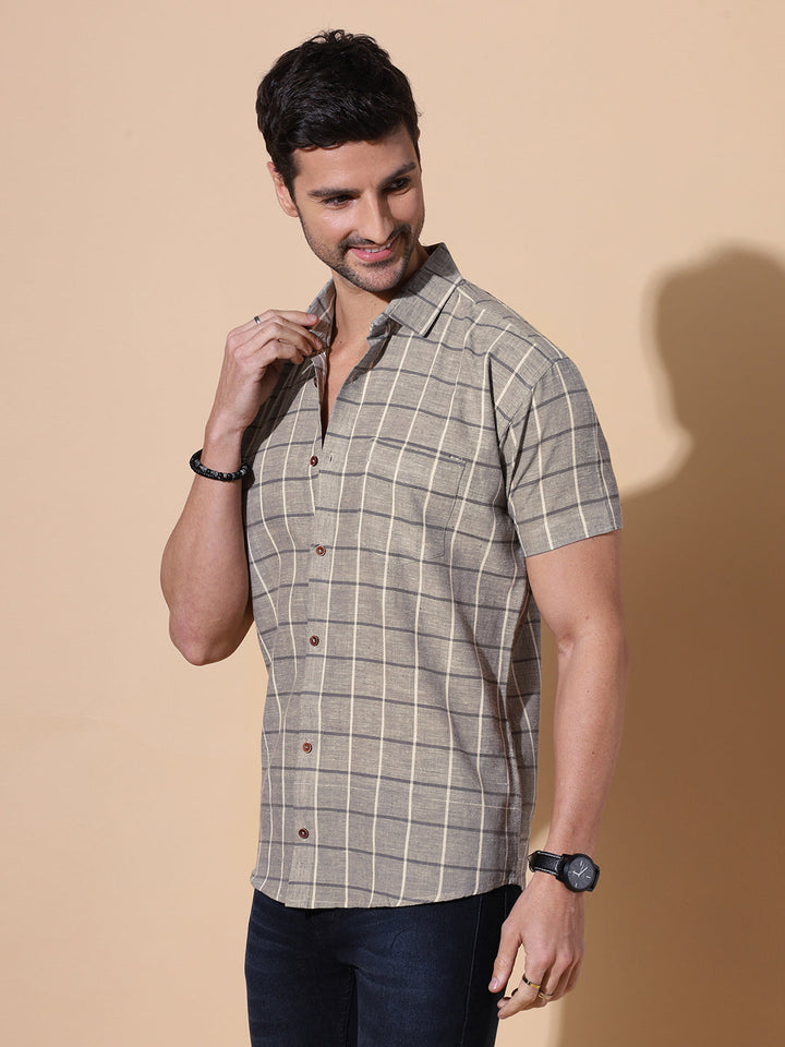 Aakash Pure Khadi Half Sleeve Cotton Shirt in Grey