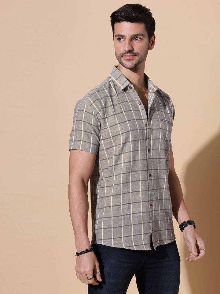 Aakash Pure Khadi Half Sleeve Cotton Shirt in Grey