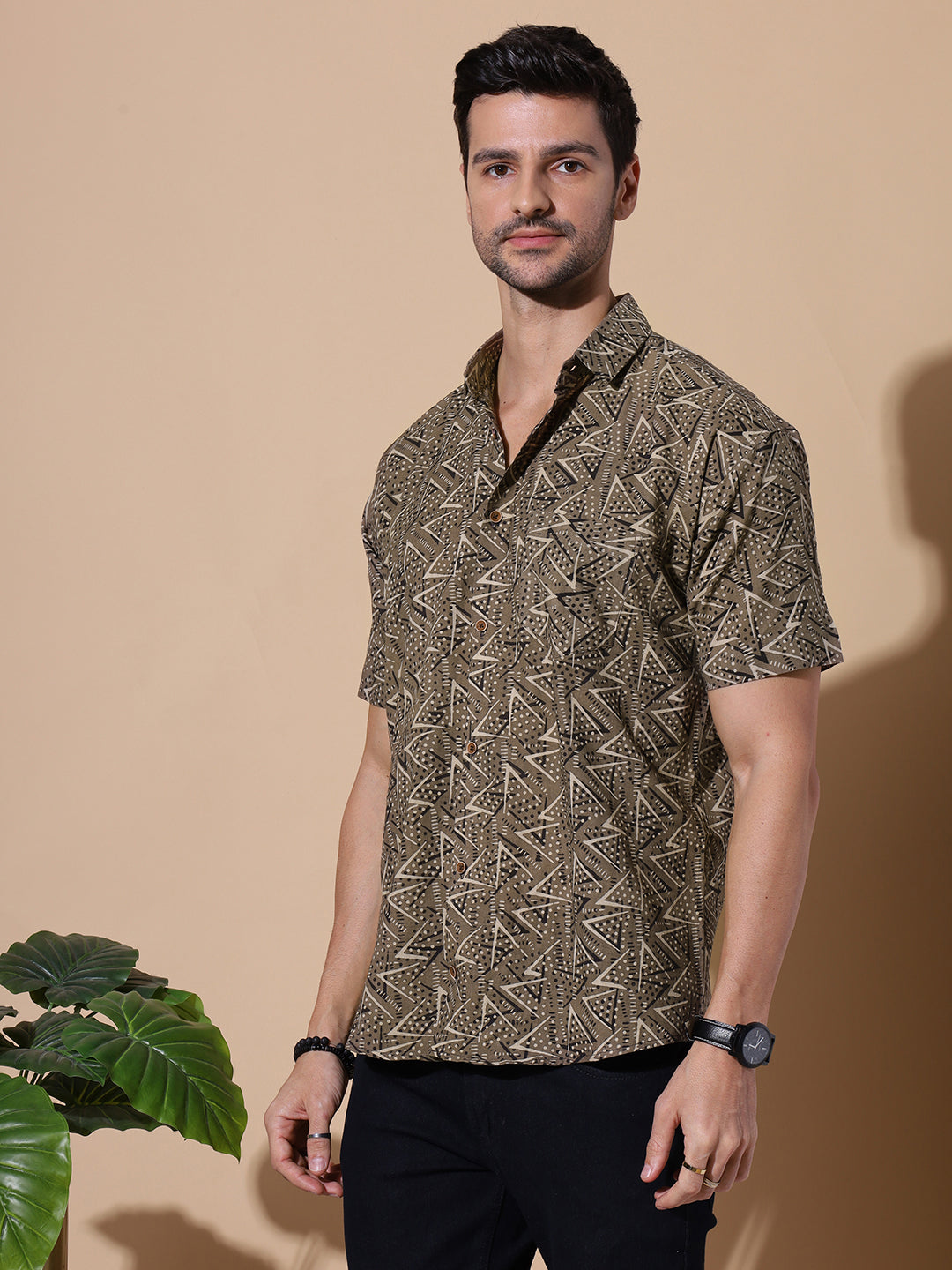 Kutch Craft Ajrakh Half Sleeve Artisan Print Shirt in Brown for Men