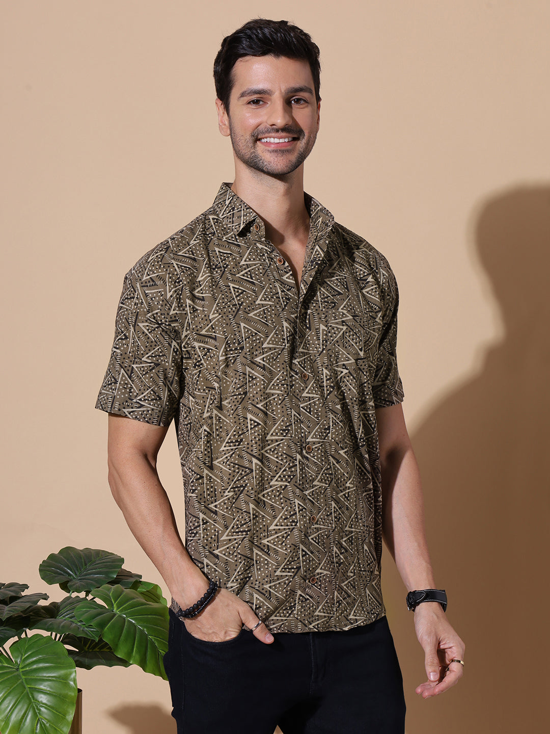 Kutch Craft Ajrakh Half Sleeve Artisan Print Shirt in Brown for Men