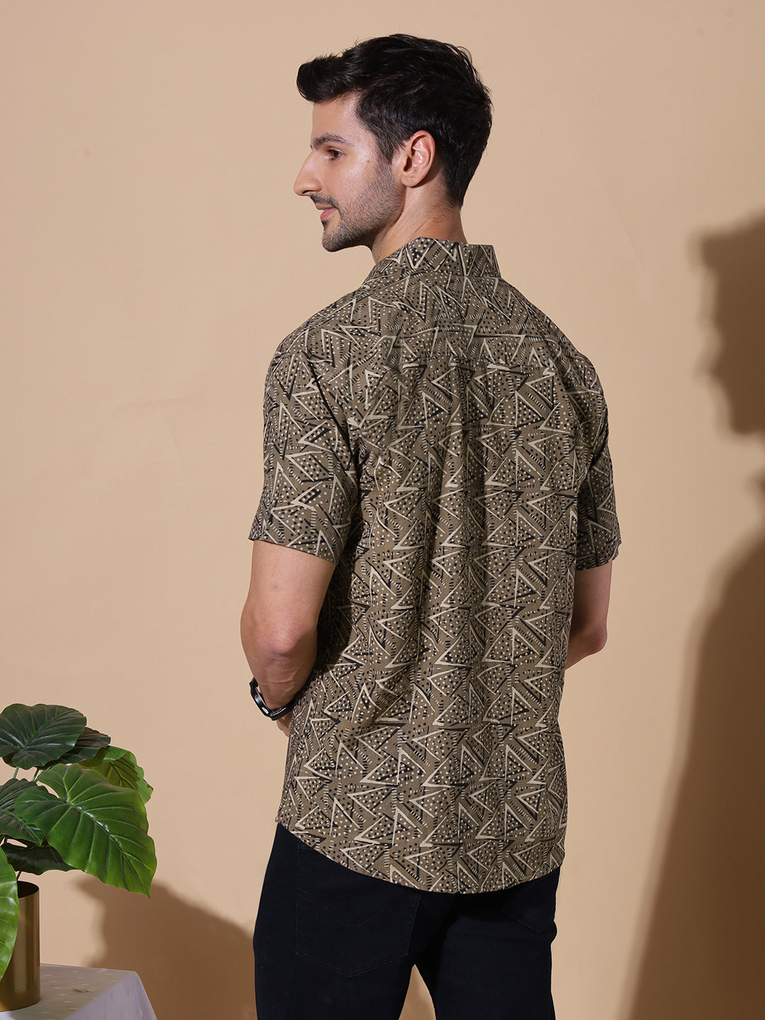 Kutch Craft Ajrakh Half Sleeve Artisan Print Shirt in Brown for Men