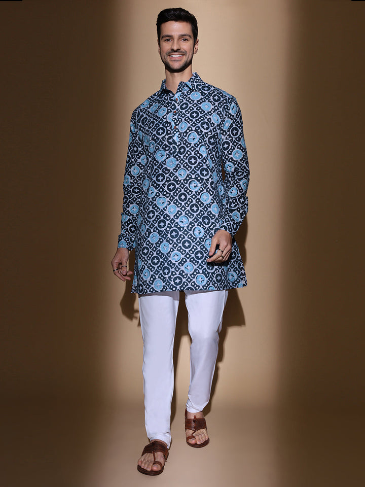 Mandala Batik Wax Resist Cotton Kurta in Blue