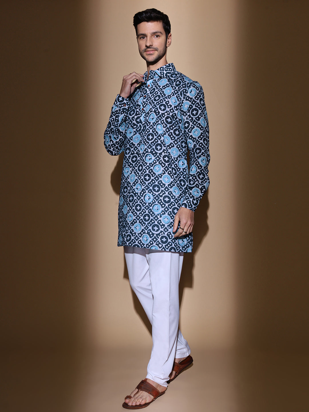 Mandala Batik Wax Resist Cotton Kurta in Blue