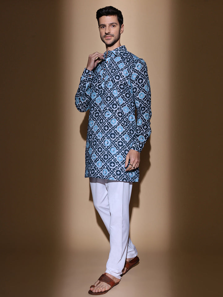 Mandala Batik Wax Resist Cotton Kurta in Blue