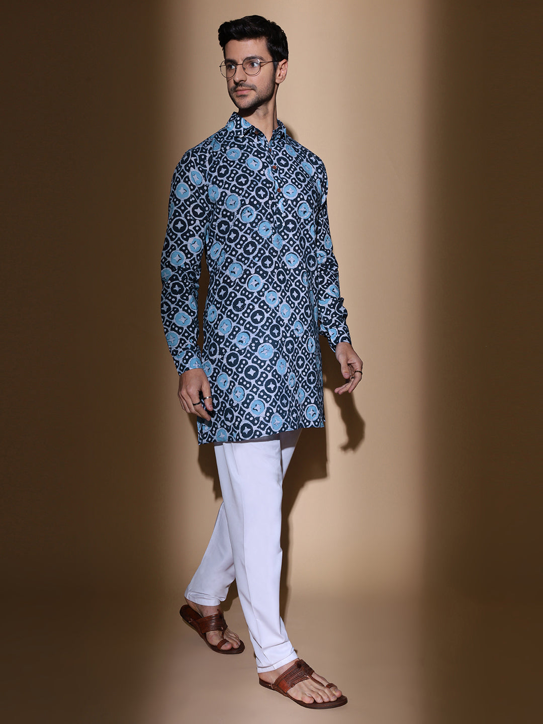 Mandala Batik Wax Resist Cotton Kurta in Blue