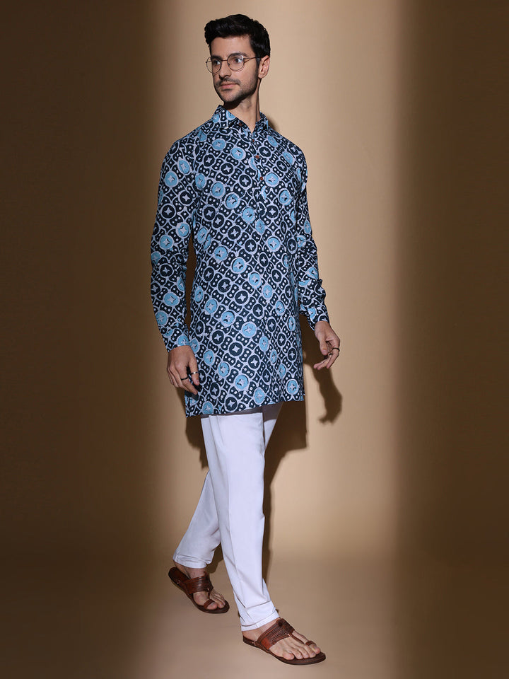 Mandala Batik Wax Resist Cotton Kurta in Blue