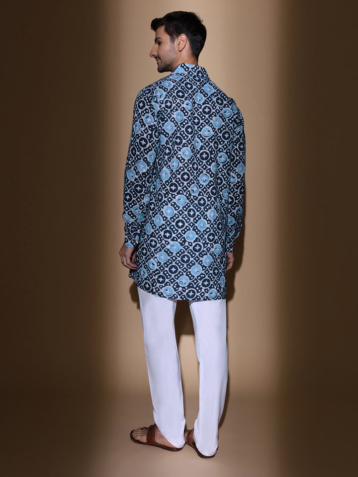 Mandala Batik Wax Resist Cotton Kurta in Blue