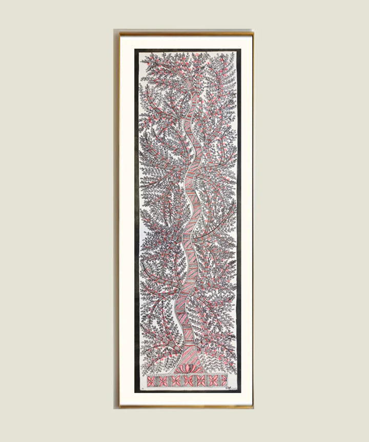 Madhubani Hand Painting on Paper | Tree | 8x30 Inches (Unframed) |SHOBITAM