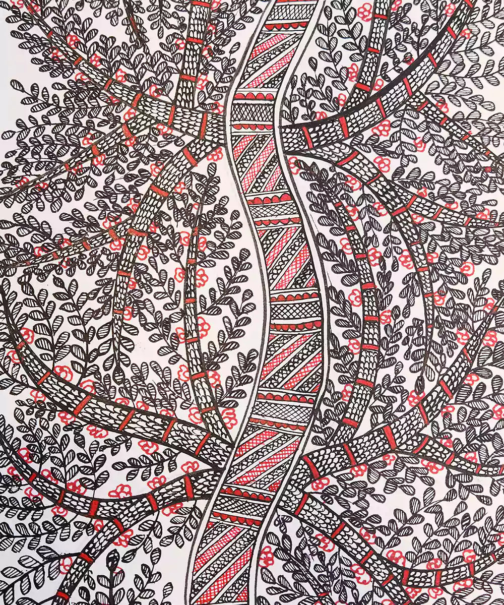 Madhubani Hand Painting on Paper | Tree | 8x30 Inches (Unframed) |SHOBITAM