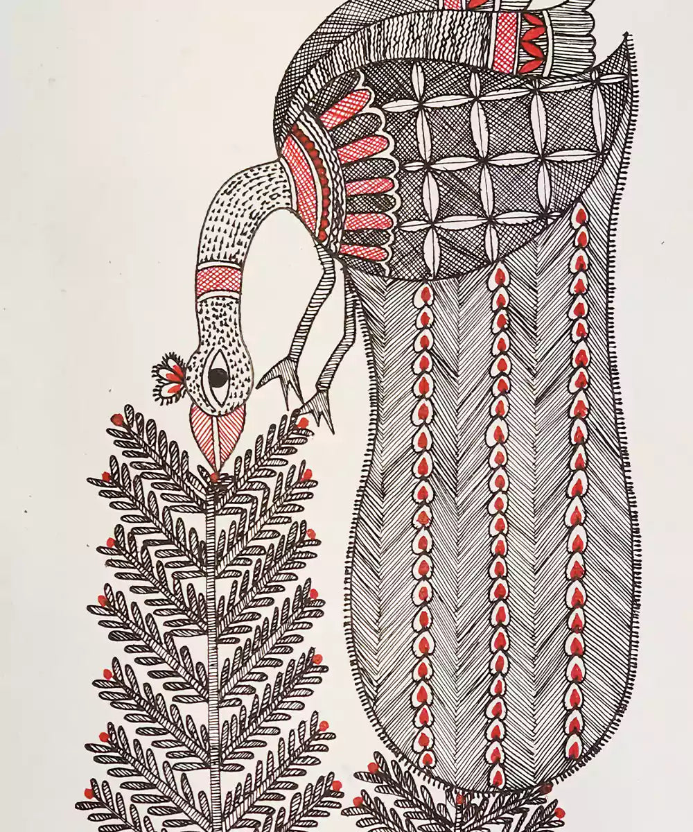 Madhubani Hand Painting on Paper | 3 birds | 8x30 Inches (Unframed) | SHOBITAM