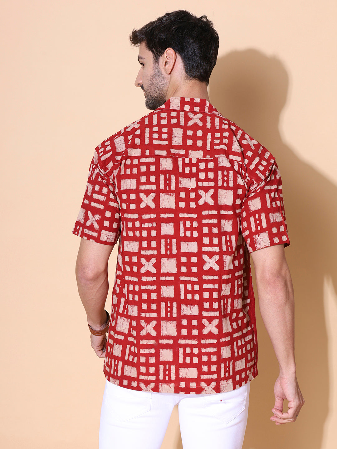 Brick Red Ajrakh Dabu Mud Resist Print Cotton Shirt for Men