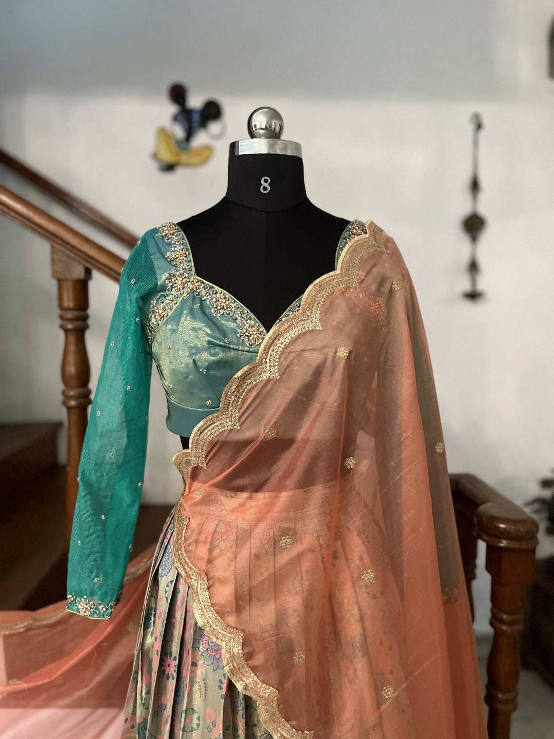 Yuvathi Tissue Pastel Peach half saree/lehenga set