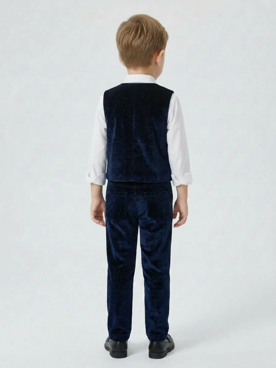 Boys Formal Blue Waistcoat Suit Set with Shirt, Trousers and Bow Tie | SHOBITAM