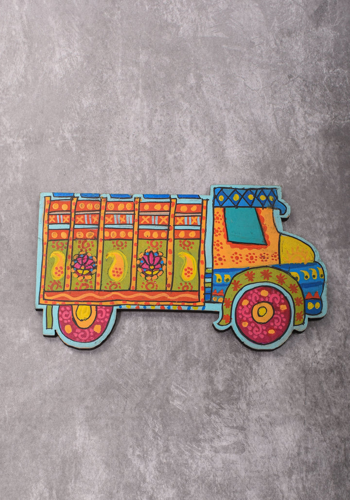 10 Pack, Madhubani Handpainted Colorful  Indian Truck Fridge Magnets with Zari Cloth Bag, Festive Favors