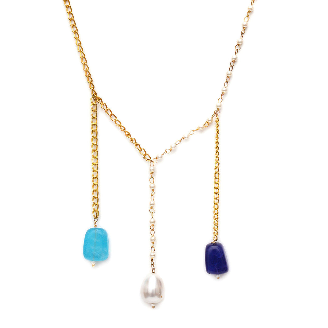 Long Pearl and Gold Chain Neckpiece | SHOBITAM