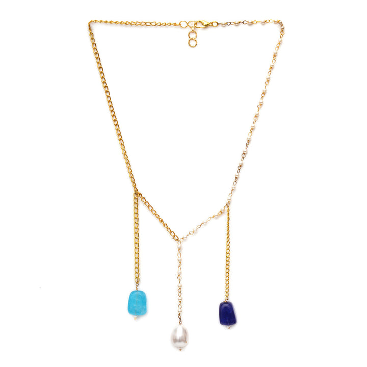 Long Pearl and Gold Chain Neckpiece | SHOBITAM