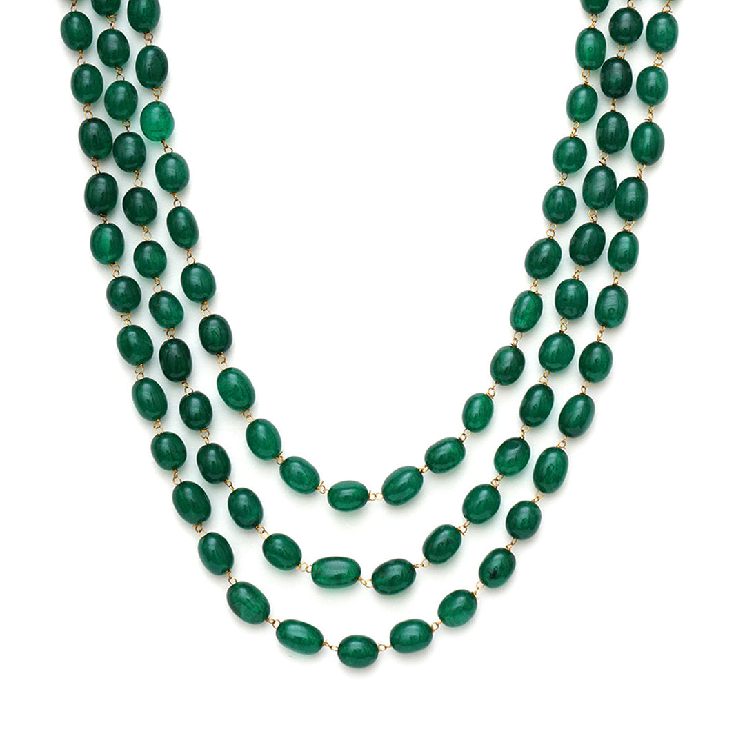 Long Layered Green Neckpiece with Kundan Studs | SHOBITAM