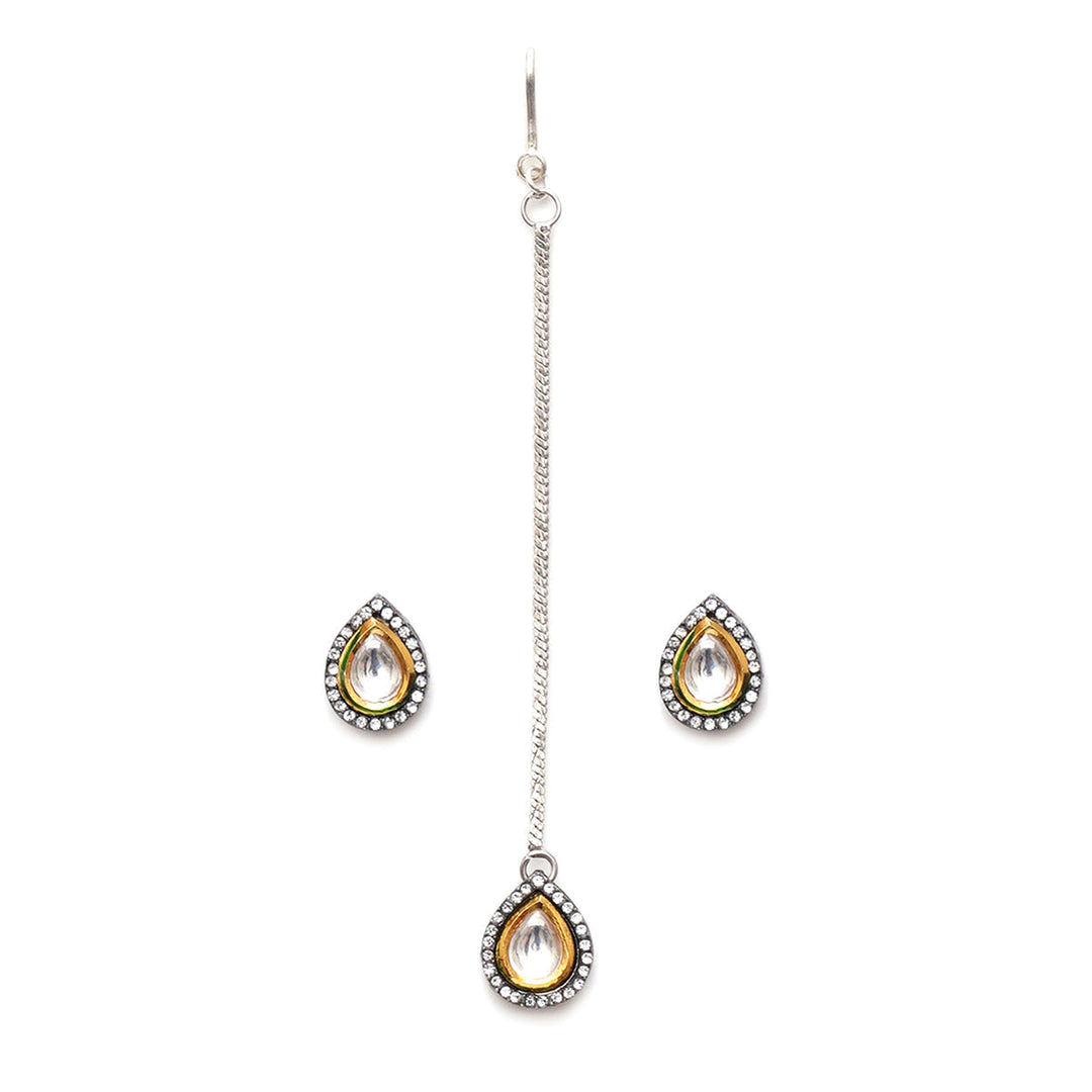 Dual Tone Kundan Maang Tikka with Earrings | SHOBITAM