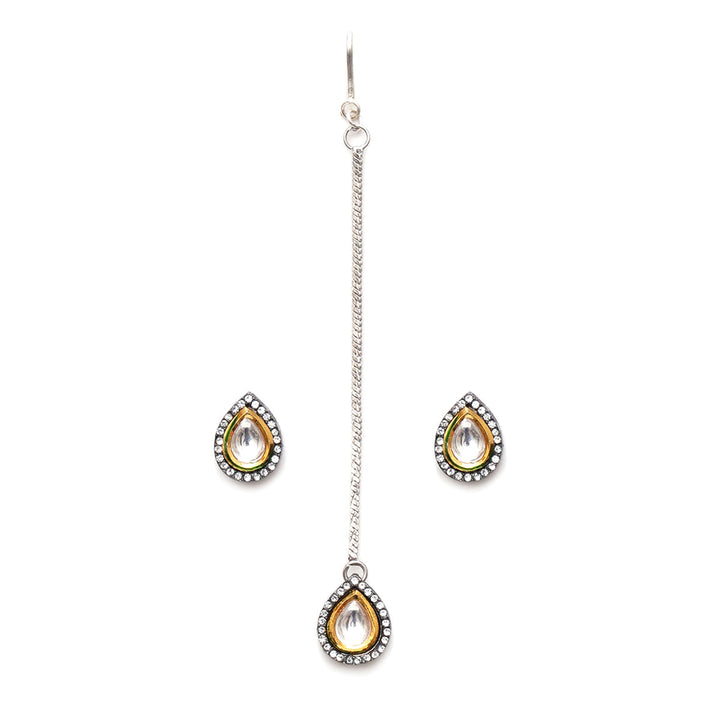 Dual Tone Kundan Maang Tikka with Earrings | SHOBITAM