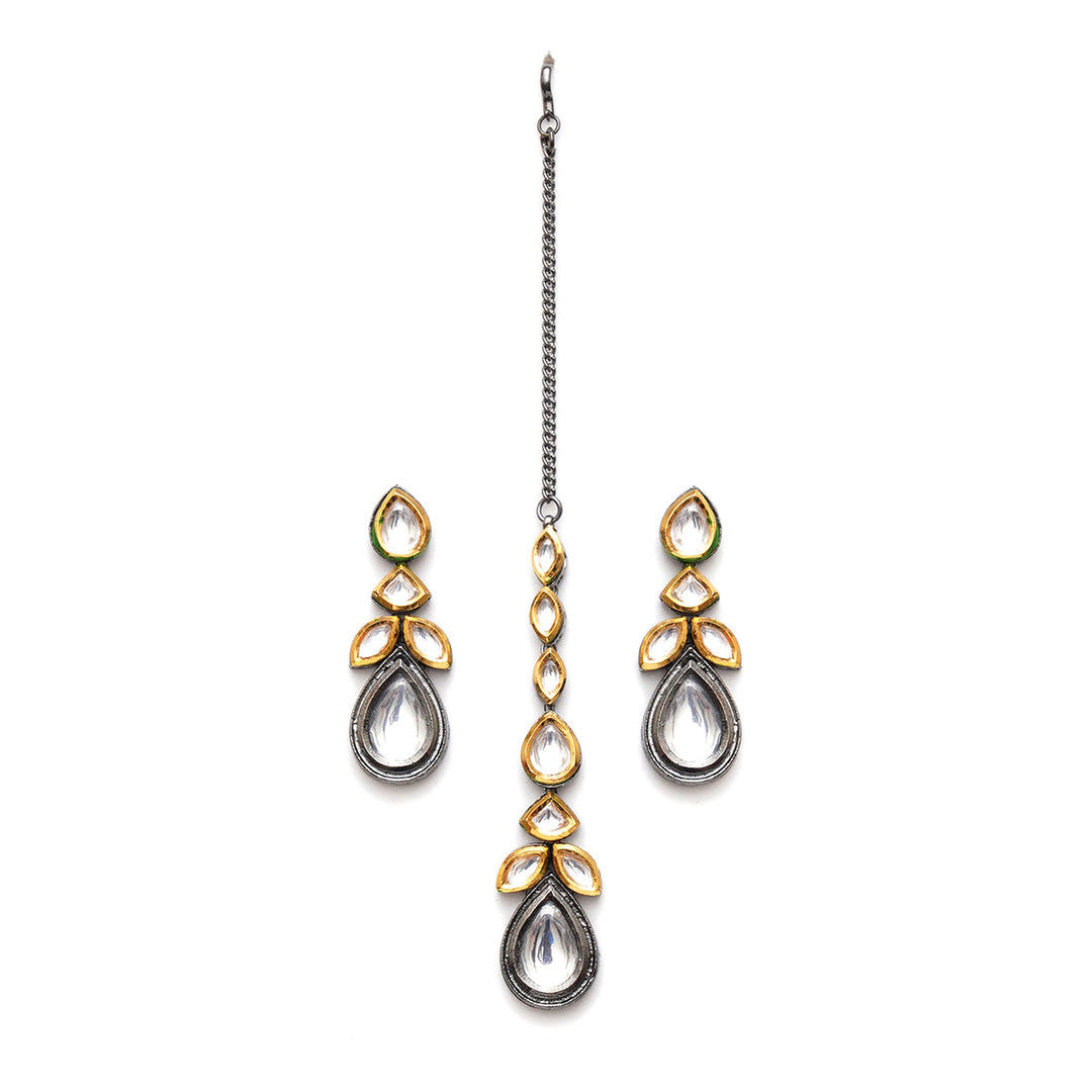 Dual Tone Kundan Maang Tikka with Earrings | SHOBITAM